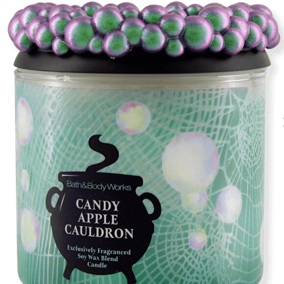 🍏🍬 BATH & BODY WORKS 3 WICK CANDLE CANDY APPLE CAULDRON SOY WAX BUBBLE LID NEW - Picture 1 of 4